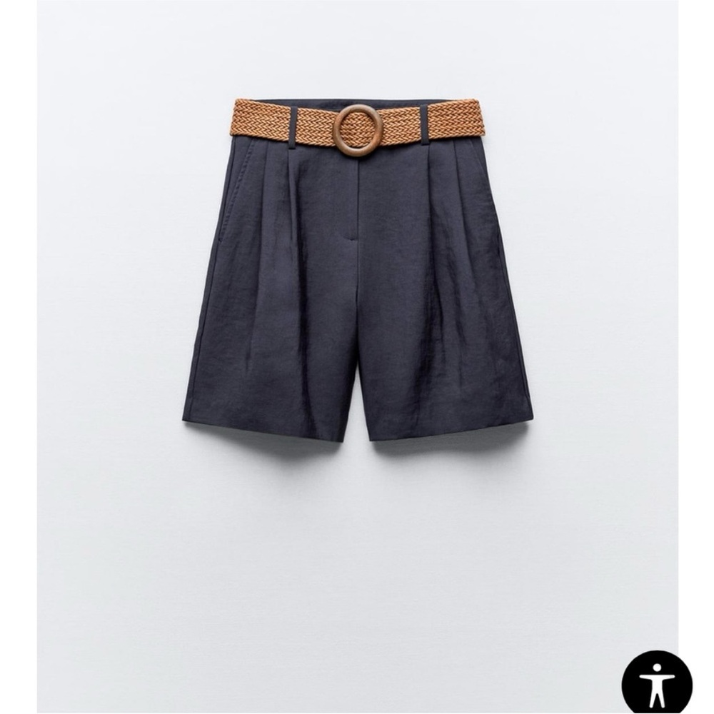 Zara Dark Blue Shorts with Brown Belt